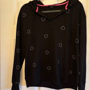 Jane and Delancey Women's soft small hooded pullover black top with hearts